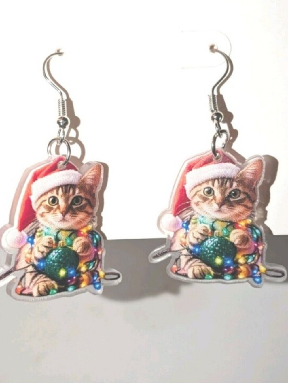 Pink Kitty Holiday Dangle Earrings